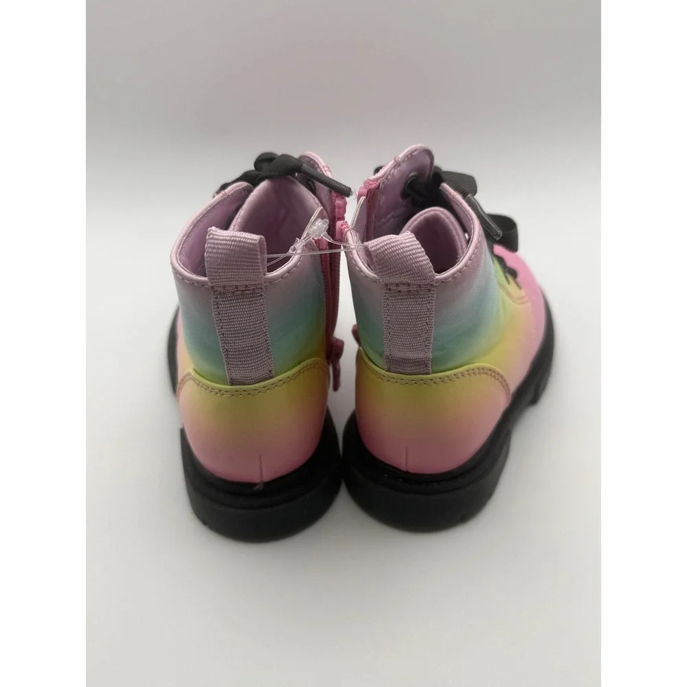 Cat & Jack Toddler Girls Rainbow‎ Ombre Combat Boots Pink Ribbon Laces Size 6